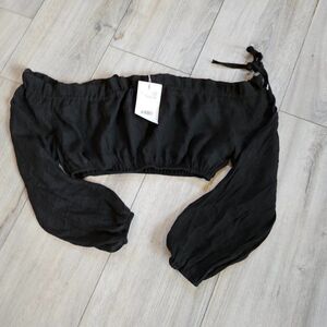 Dorado Women's Black Long Sleeve Off The Shoulder Crop Top